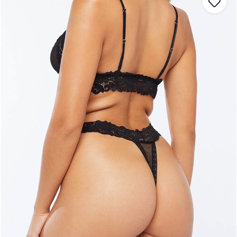 Savage X Fenty Black Caviar Dotted Mesh Bralette & Thong Two Piece Set Bundle - Picture 5 of 16